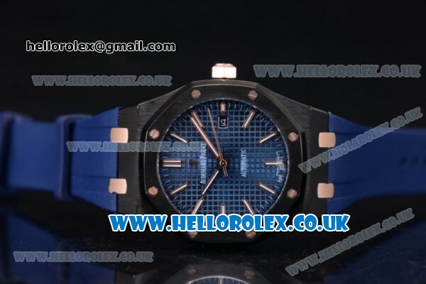 Audemars Piguet Royal Oak 36mm Asia ST16 Automatic PVD Case with Blue Dial Stick Markers and Blue Rubber Strap (EF) - Click Image to Close